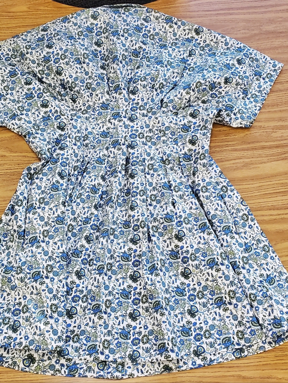 Janice Dress Mini By Exquise Floral Smocked Waist in Blue White Muticolor Large - Picture 12 of 12